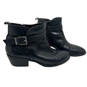 3/$30 VINCE CAMUTO BLACK LEATHER ANKLE BOOTS  BLOCK HEEL BUCKLE STRAP ZIP 7